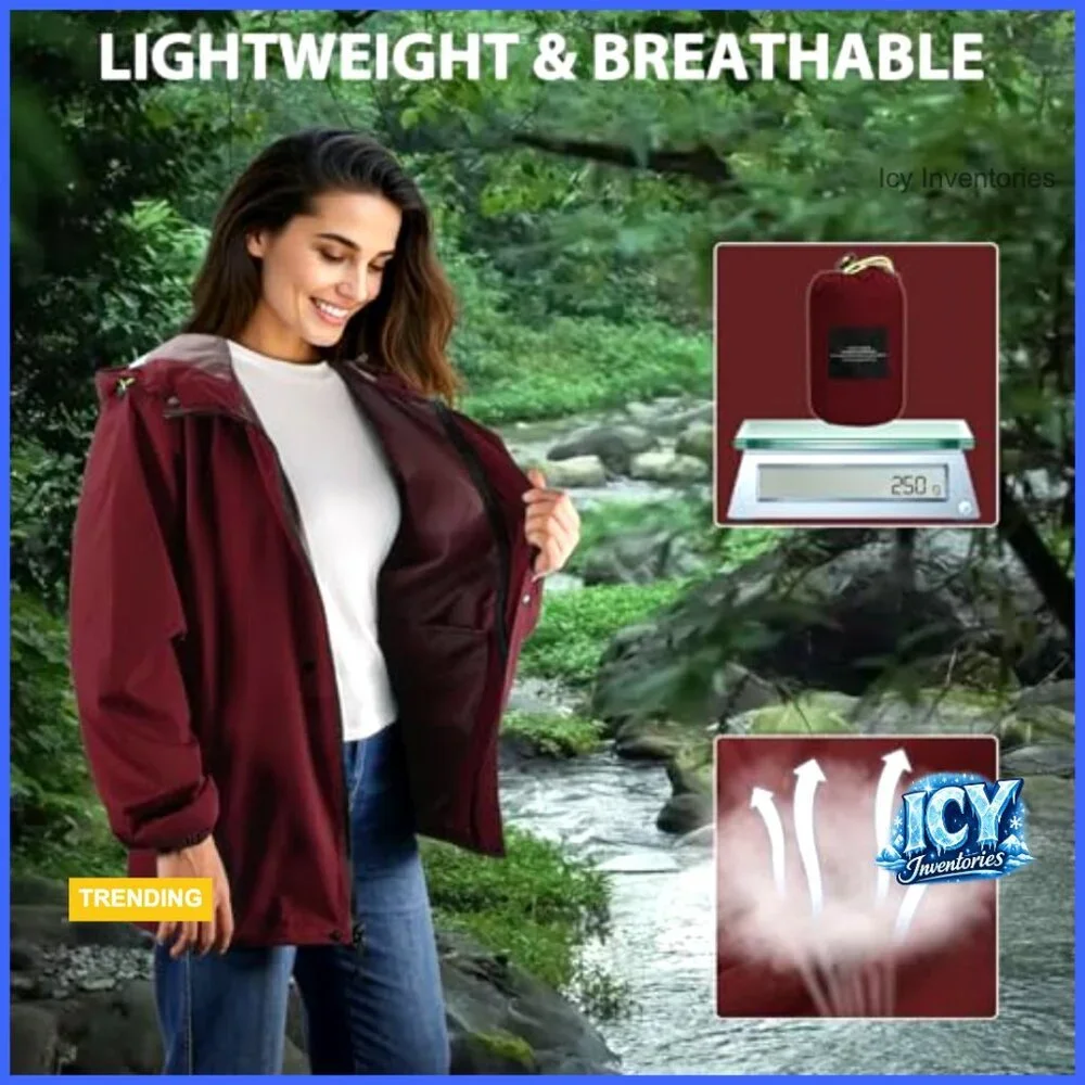 Lightweight Waterproof Rain Jacket with Hood, Packable Windbreaker